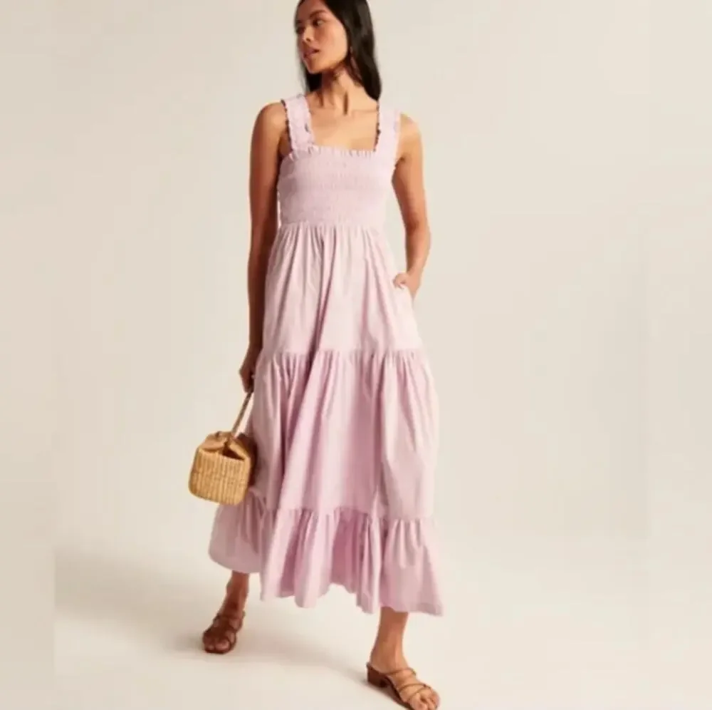 ABERCROMBIE & FITCH Smocked Bodice Easy Maxi Dress Lavender Pink Sz S $109 {R19}
